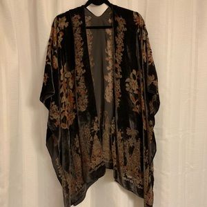 Gray and Orange Floral Velvet Kimono